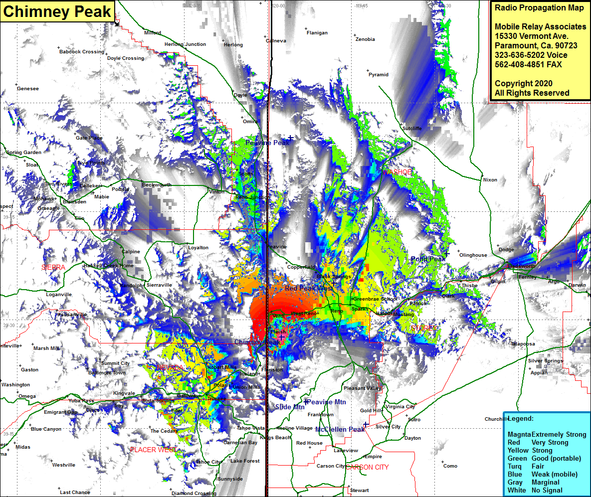 heat map radio coverage Chimney Peak